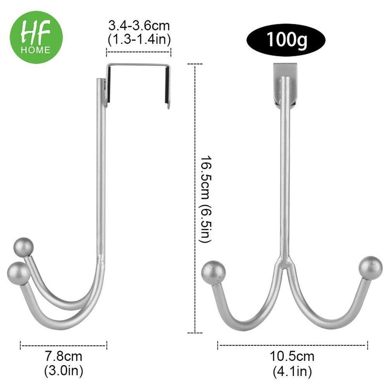 HFHOME 2Packs Over The Door Double Hanger Hooks, Metal Twin Hooks Organizer for Hanging Coats, Hats, Robes, Towels- Silver - Image 2